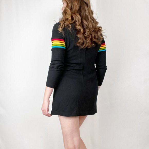 Vintage Deadstock Rainbow Striped Knit Mini Sweater Dress LGBTQ+ Pride 90's Y2K - Picture 3 of 7